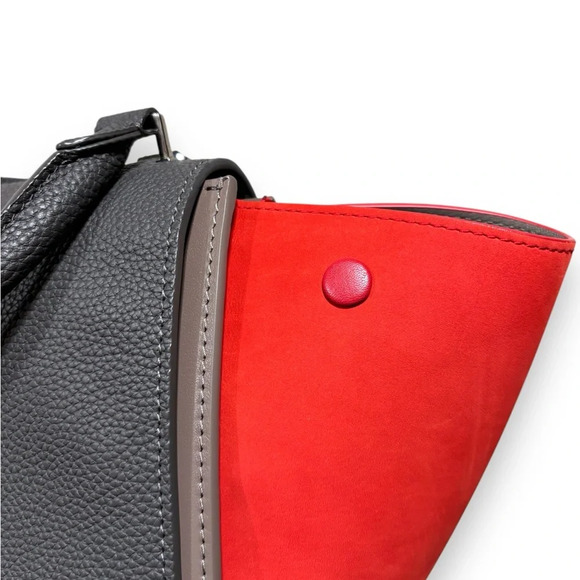 Celine Trapeze Leather Tricolor Red Grey Pebbled Medium Convertible Bag - Picture 9 of 16